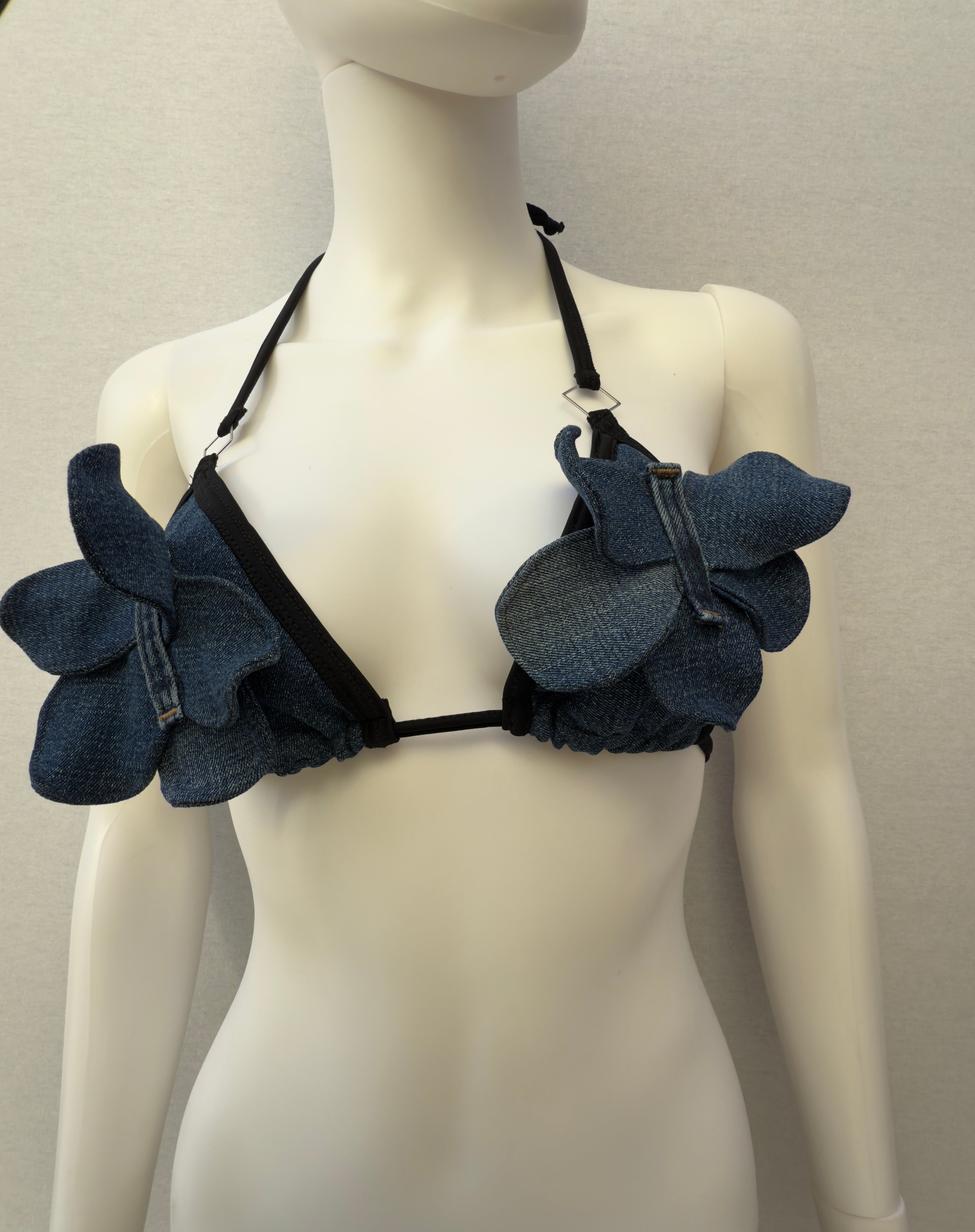 Handmade Recycled Denim mini  Top – Eco-Friendly Petal Bralette