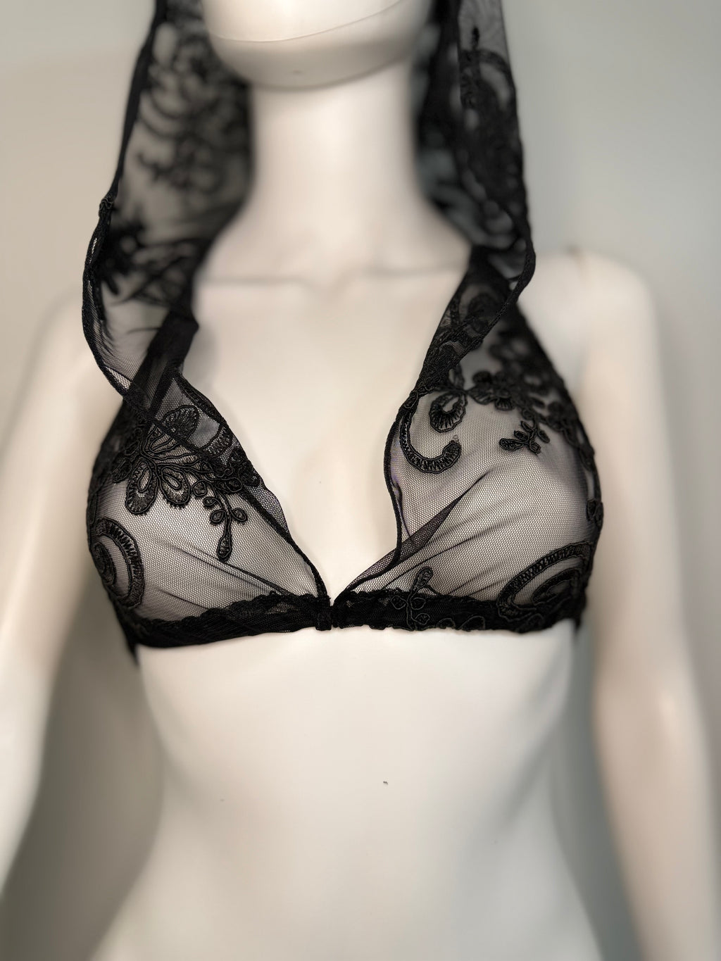 Sheer Lace Hoodie Top – Handmade Transparent Mesh Open Back Top