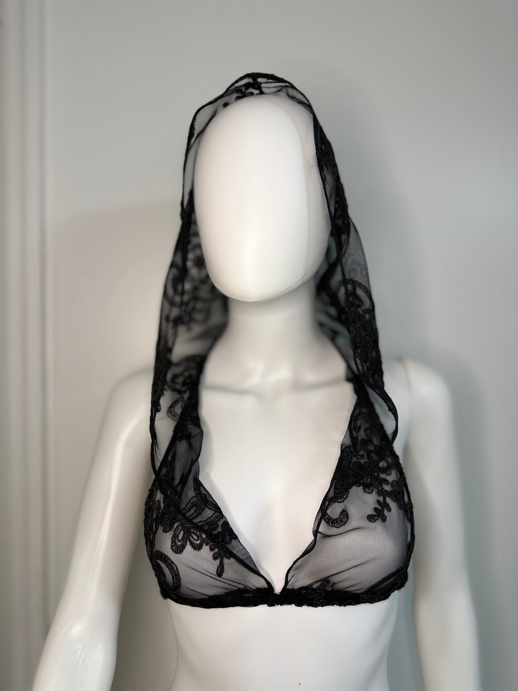 Sheer Lace Hoodie Top – Handmade Transparent Mesh Open Back Top