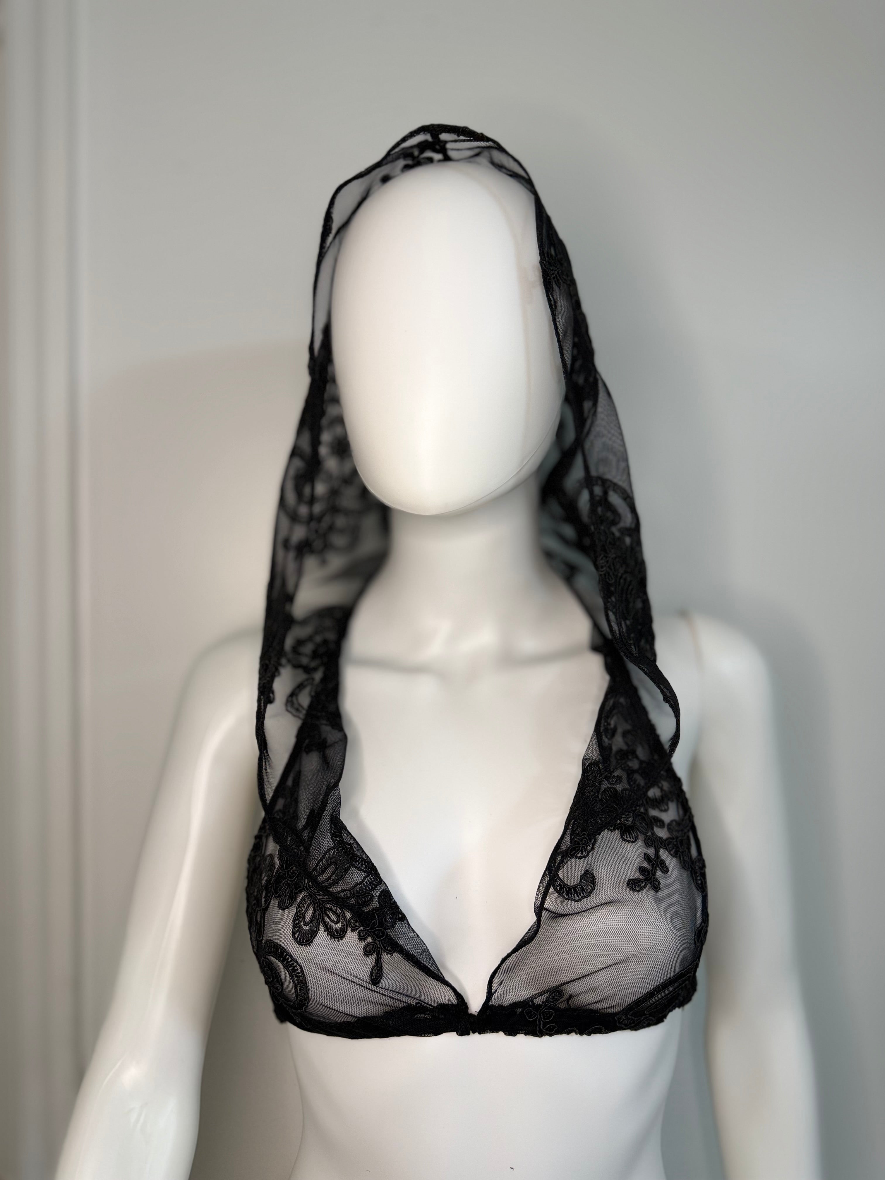 Sheer Lace Hoodie Top – Handmade Transparent Mesh Open Back Top