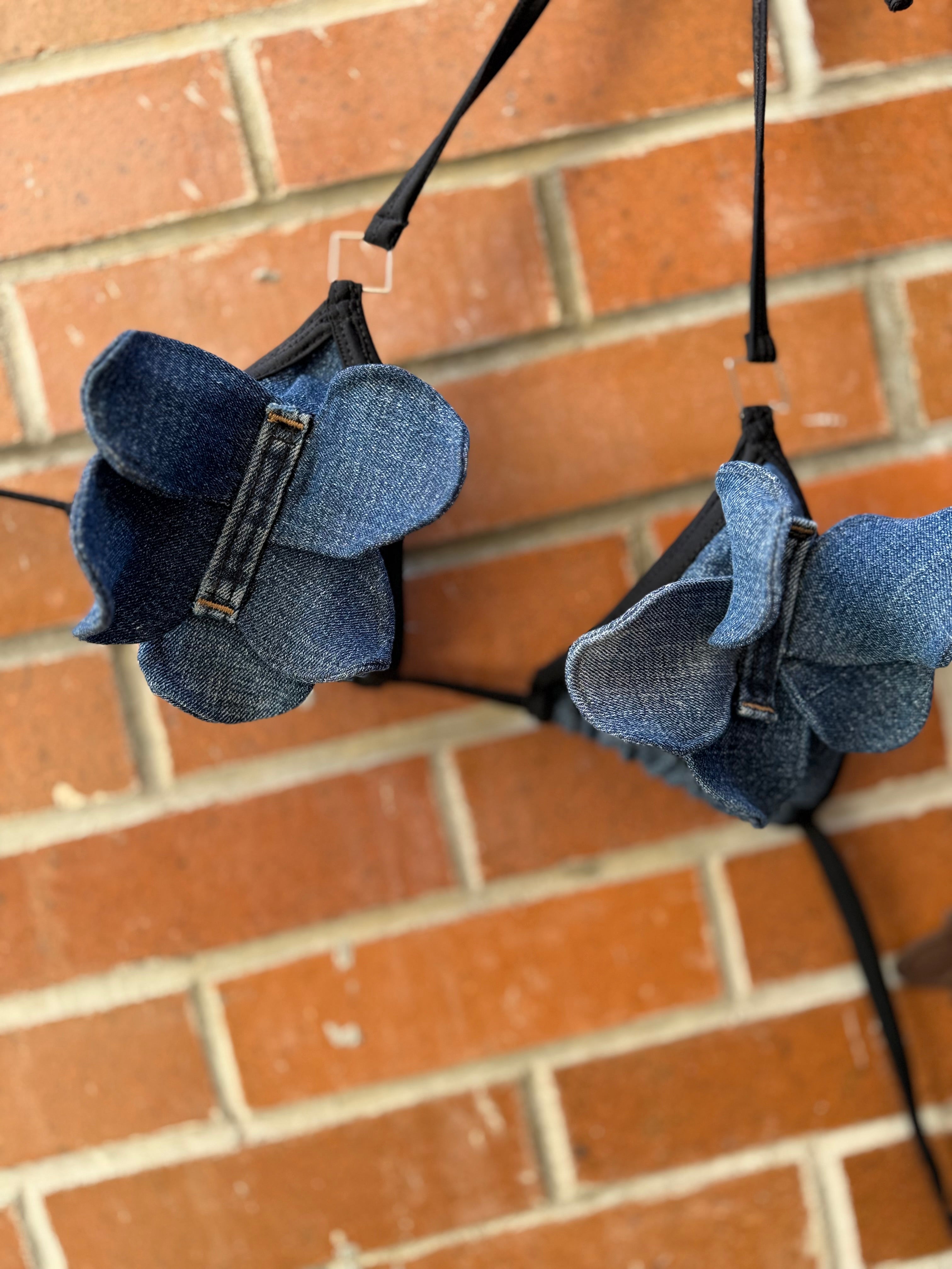Handmade Recycled Denim mini  Top – Eco-Friendly Petal Bralette
