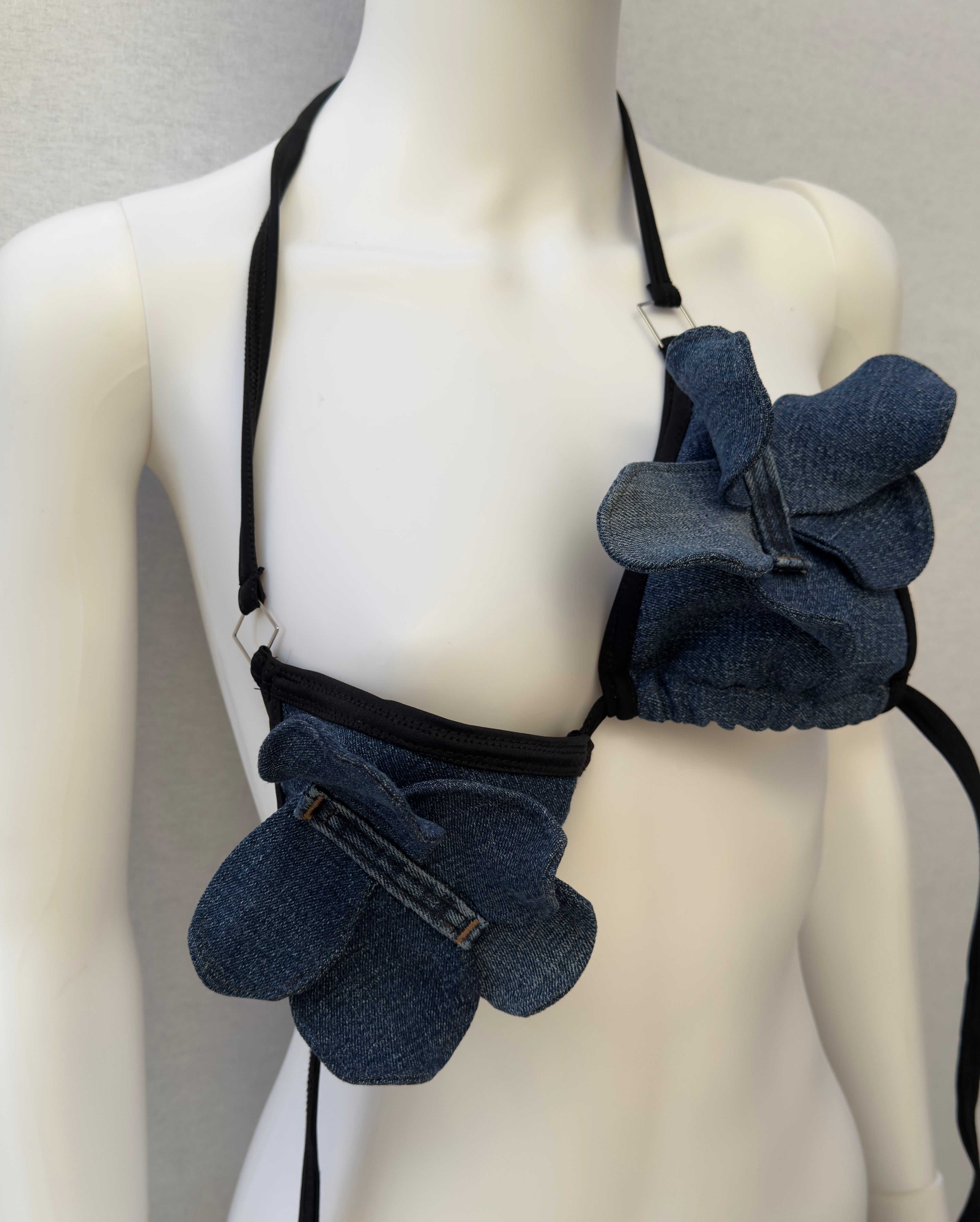Handmade Recycled Denim mini  Top – Eco-Friendly Petal Bralette