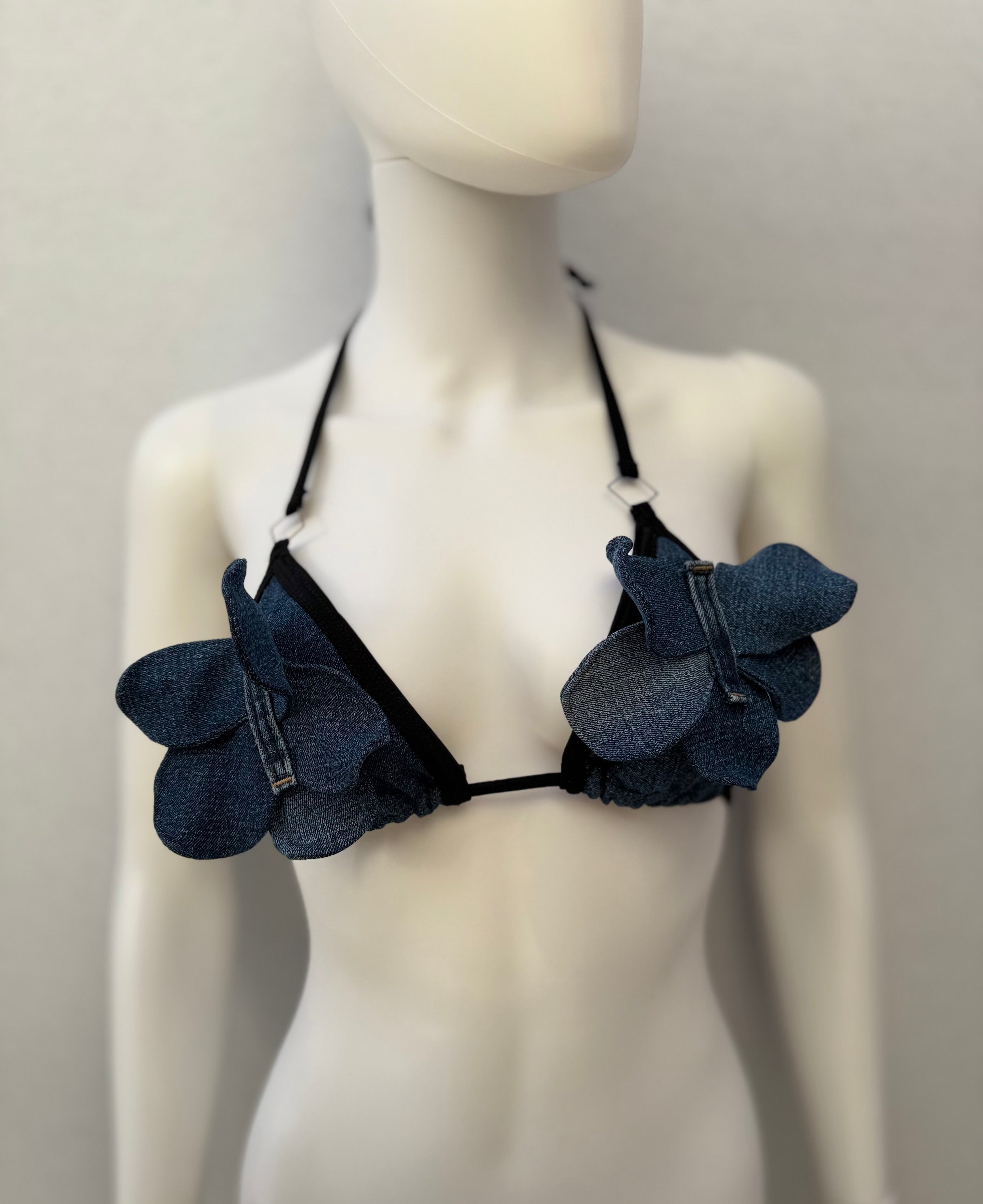 Handmade Recycled Denim mini  Top – Eco-Friendly Petal Bralette