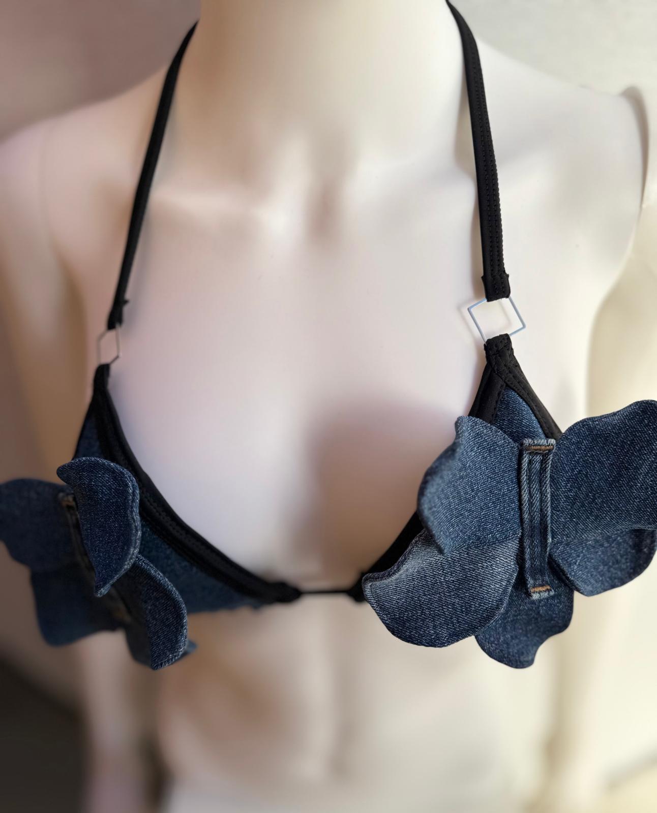 Handmade Recycled Denim mini  Top – Eco-Friendly Petal Bralette