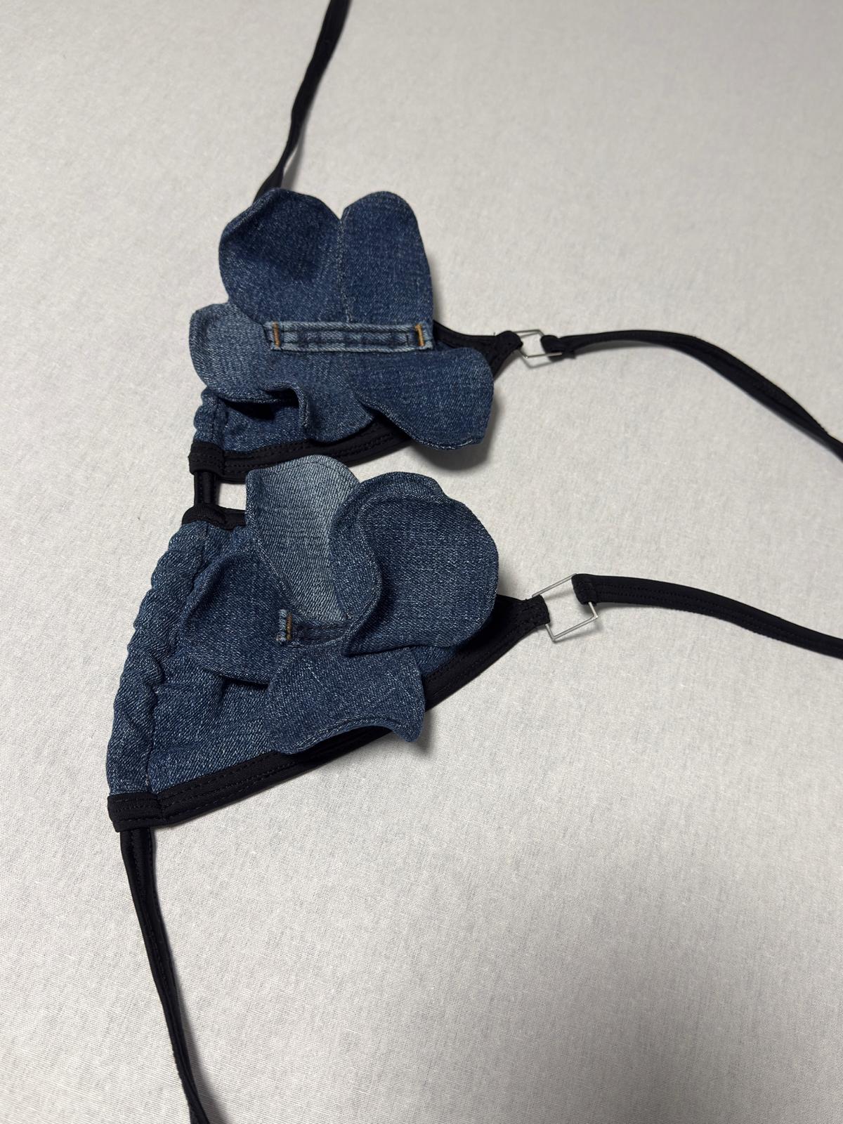 Handmade Recycled Denim mini  Top – Eco-Friendly Petal Bralette