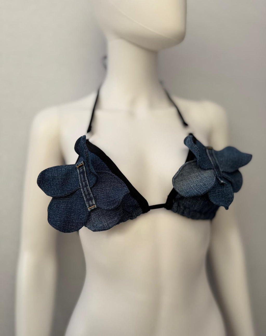 Handmade Recycled Denim mini  Top – Eco-Friendly Petal Bralette