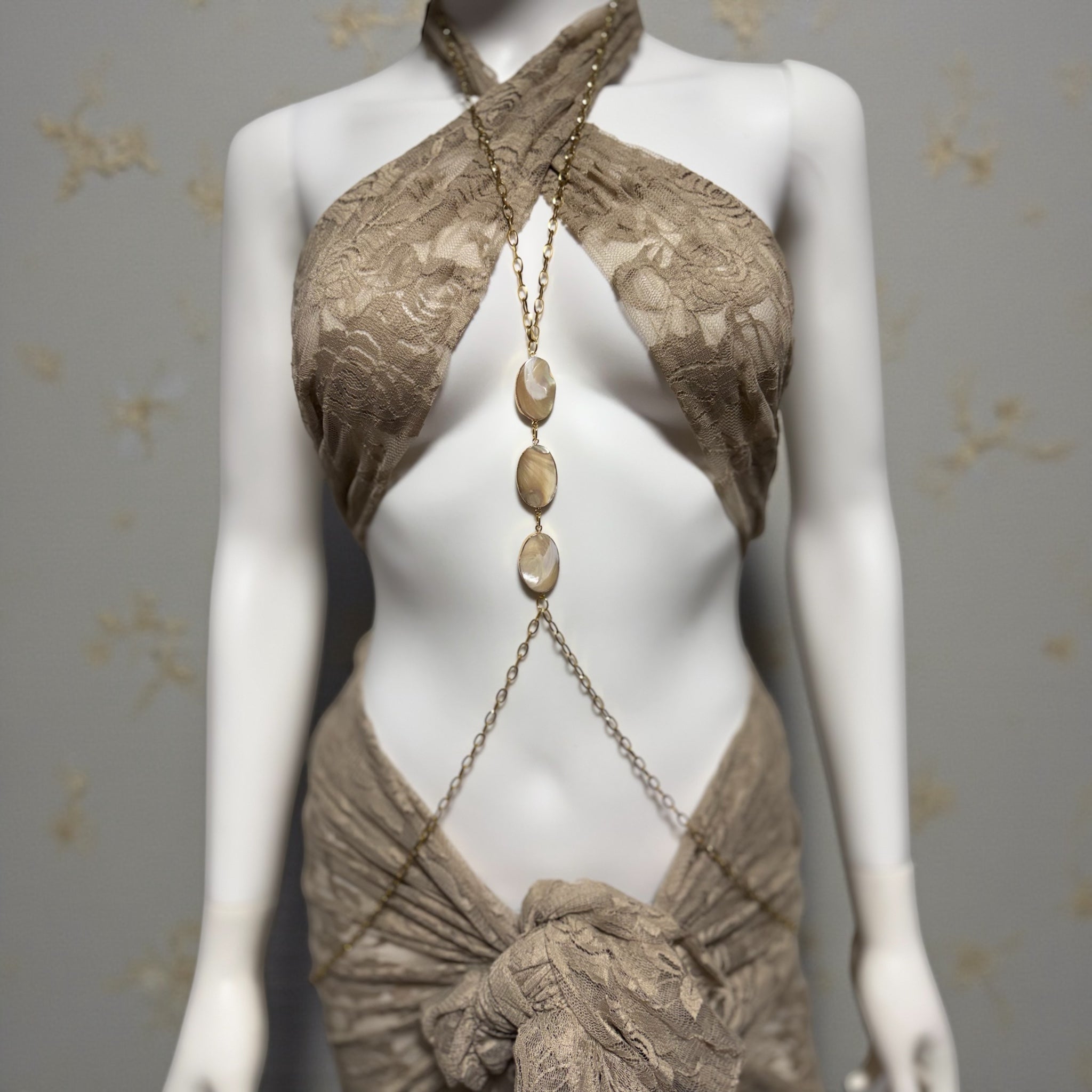 18k Gold-Plated Body Chain,minimalist mother of pearl body chain,belly jewelry,elegant body chain