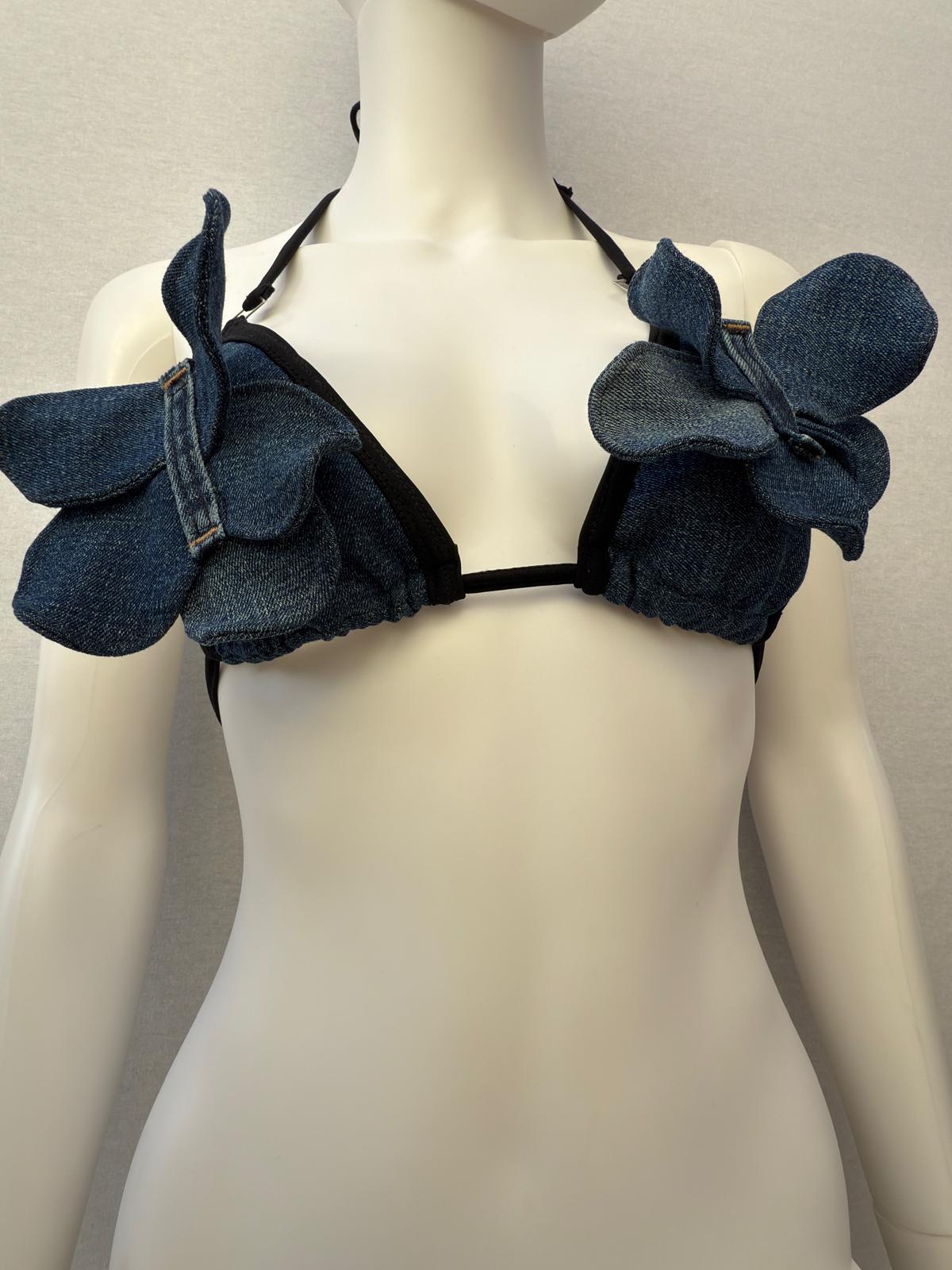 Handmade Recycled Denim mini  Top – Eco-Friendly Petal Bralette