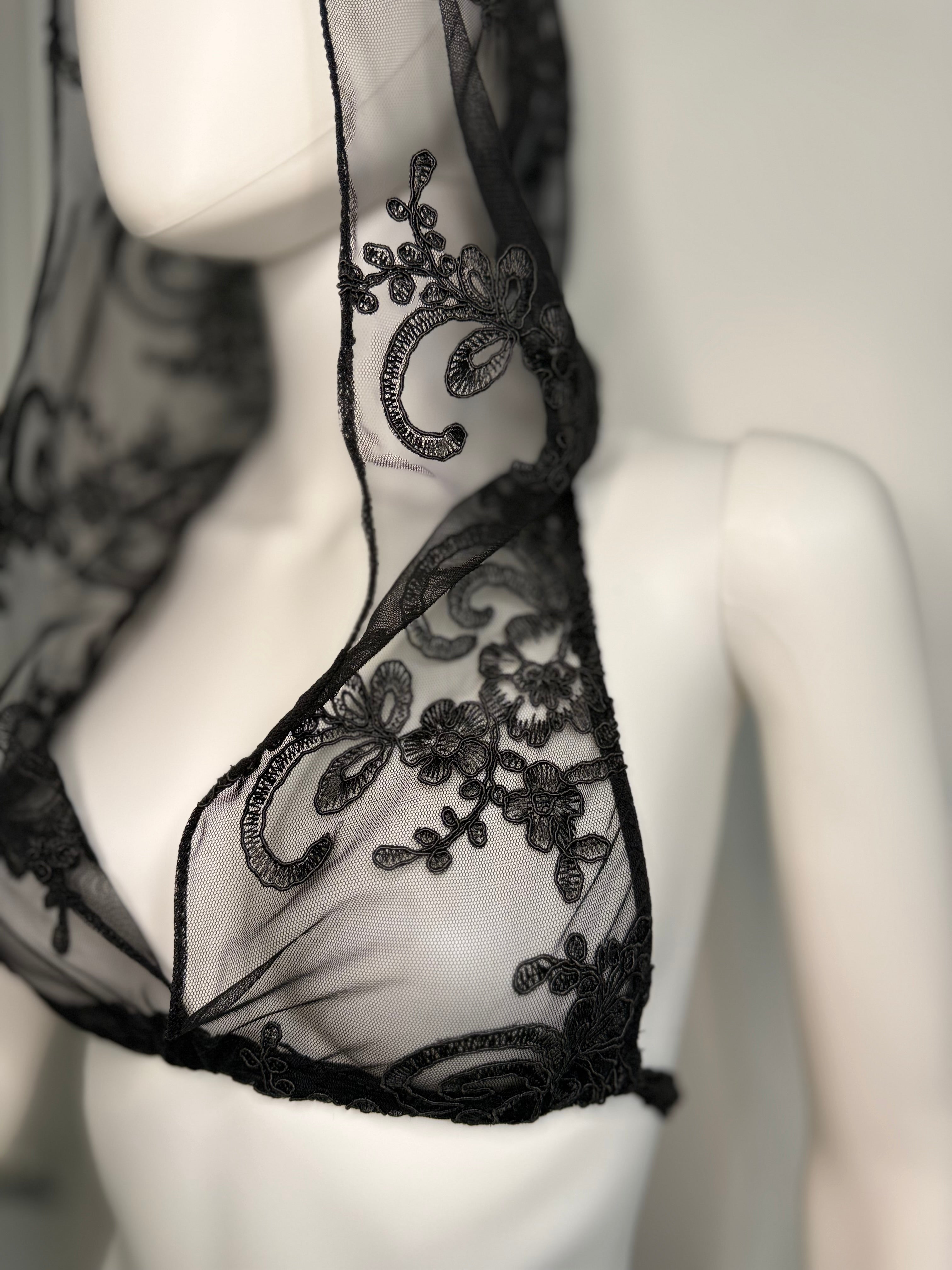 Sheer Lace Hoodie Top – Handmade Transparent Mesh Open Back Top