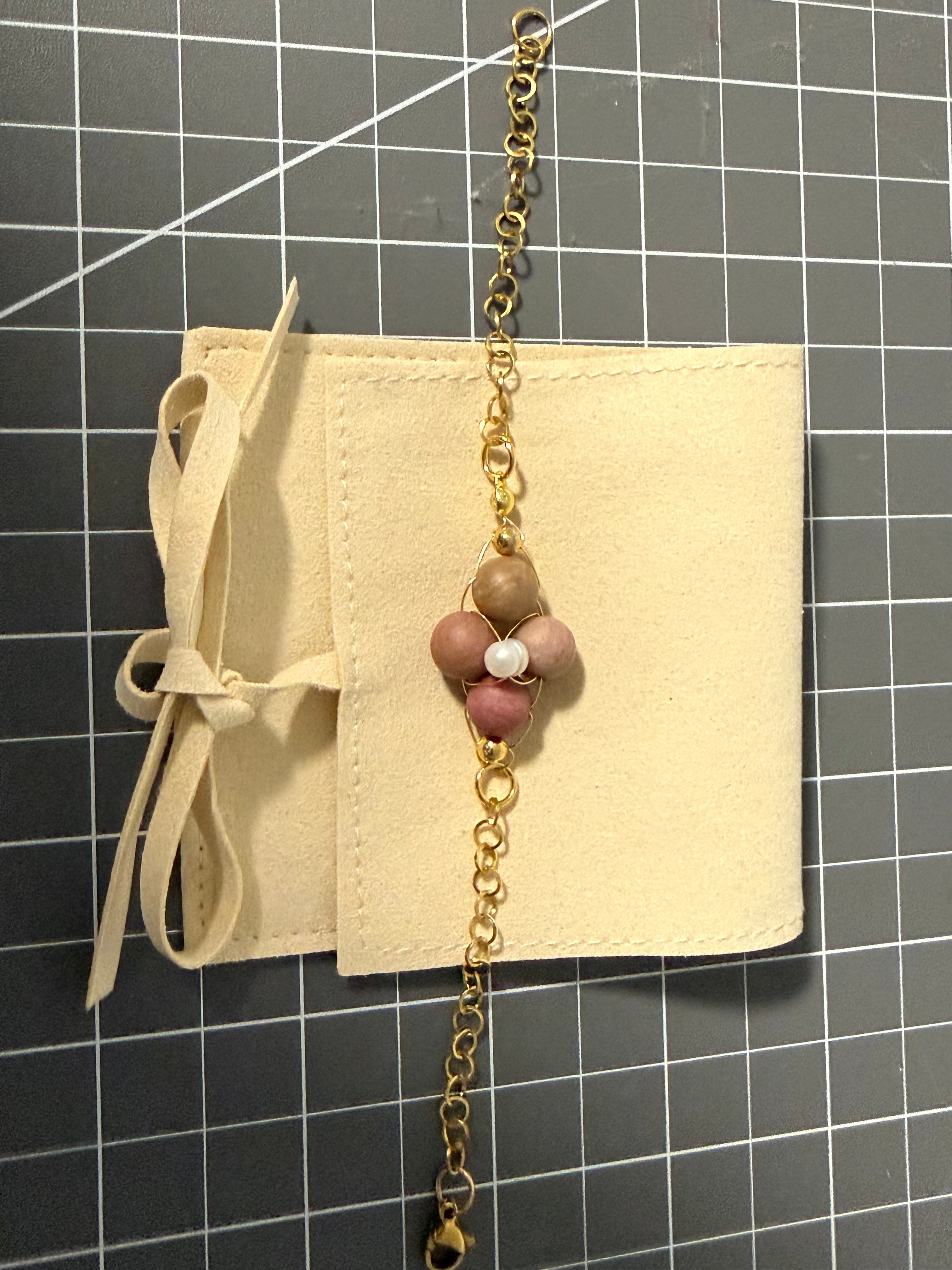 Natural Rhodonite Bracelet with Freshwater Pearl