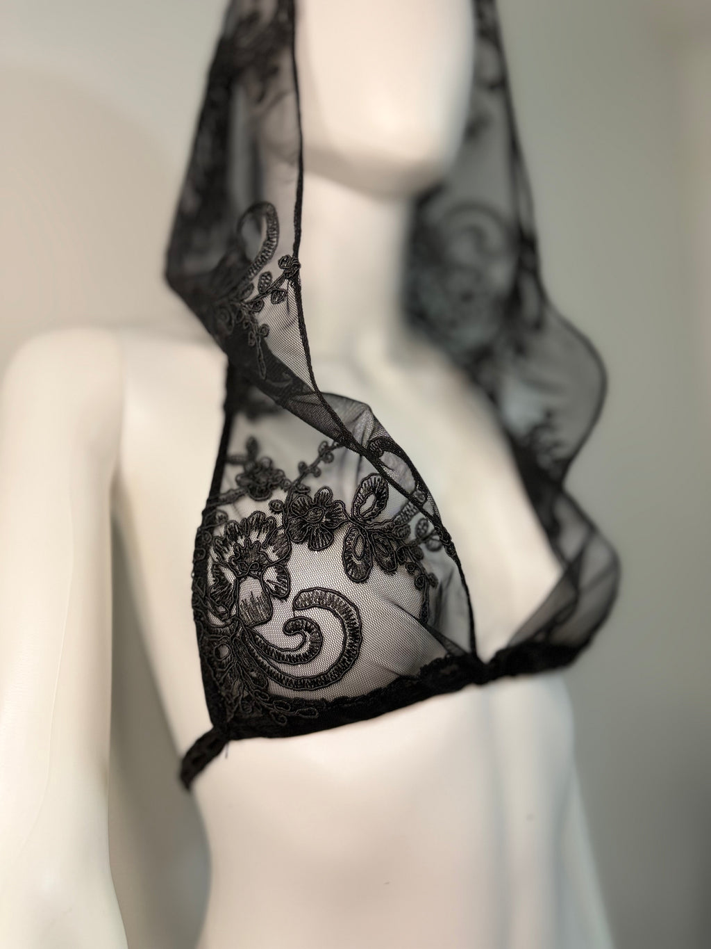 Sheer Lace Hoodie Top – Handmade Transparent Mesh Open Back Top