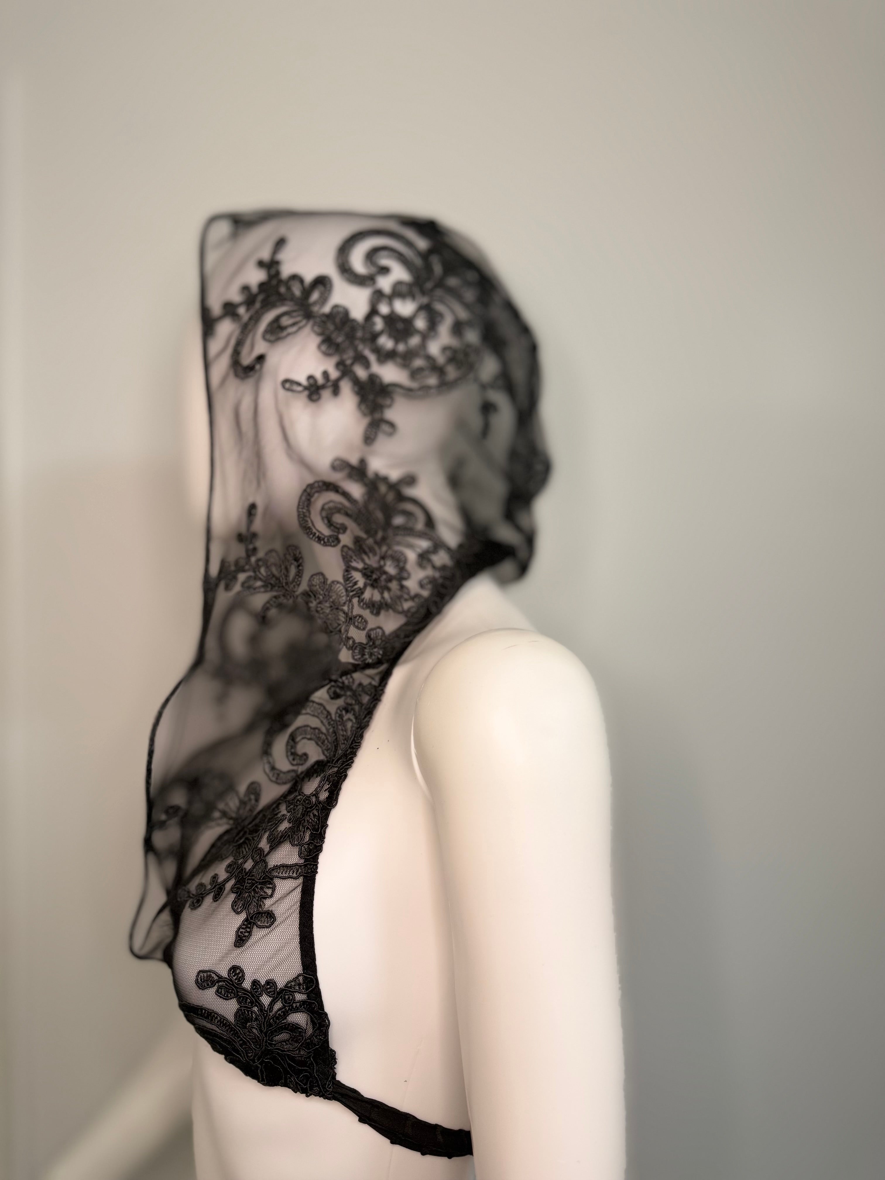 Sheer Lace Hoodie Top – Handmade Transparent Mesh Open Back Top