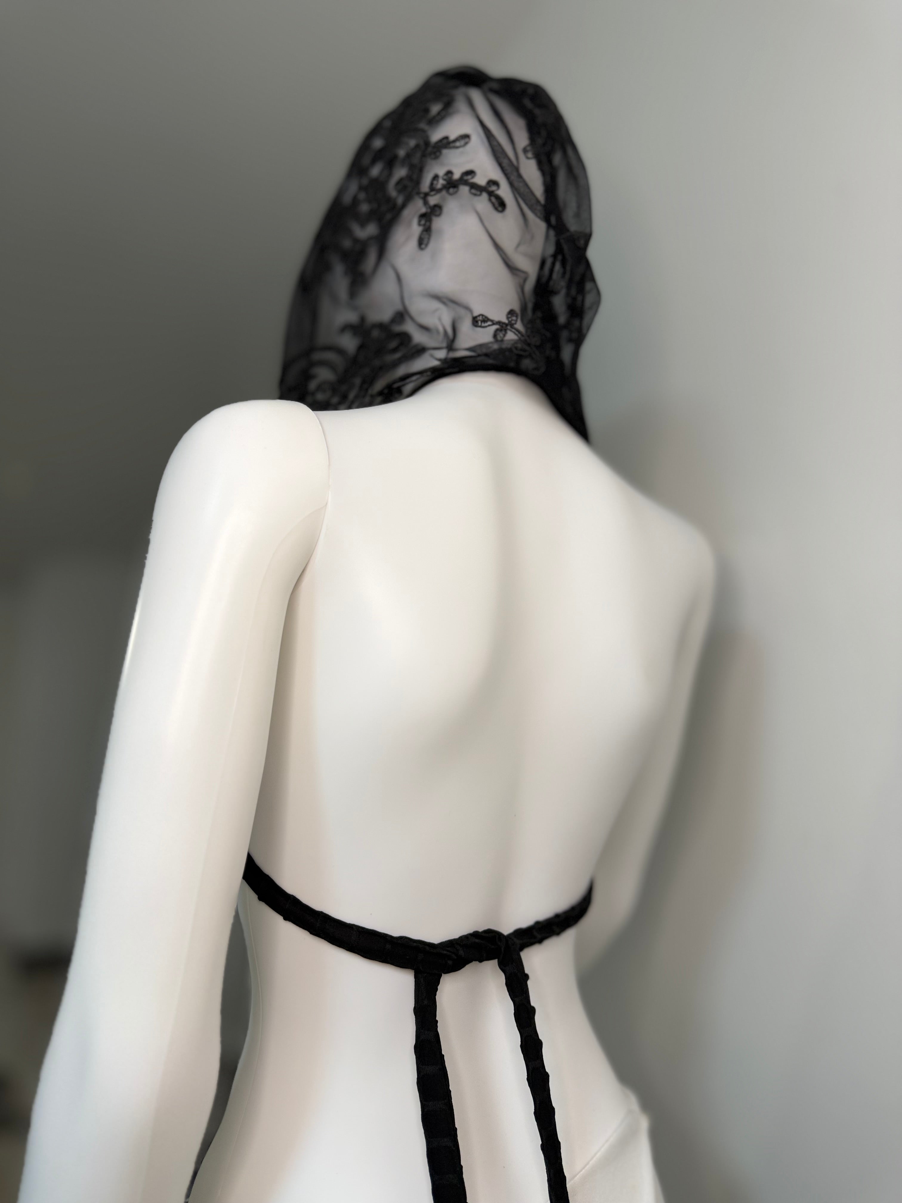 Sheer Lace Hoodie Top – Handmade Transparent Mesh Open Back Top