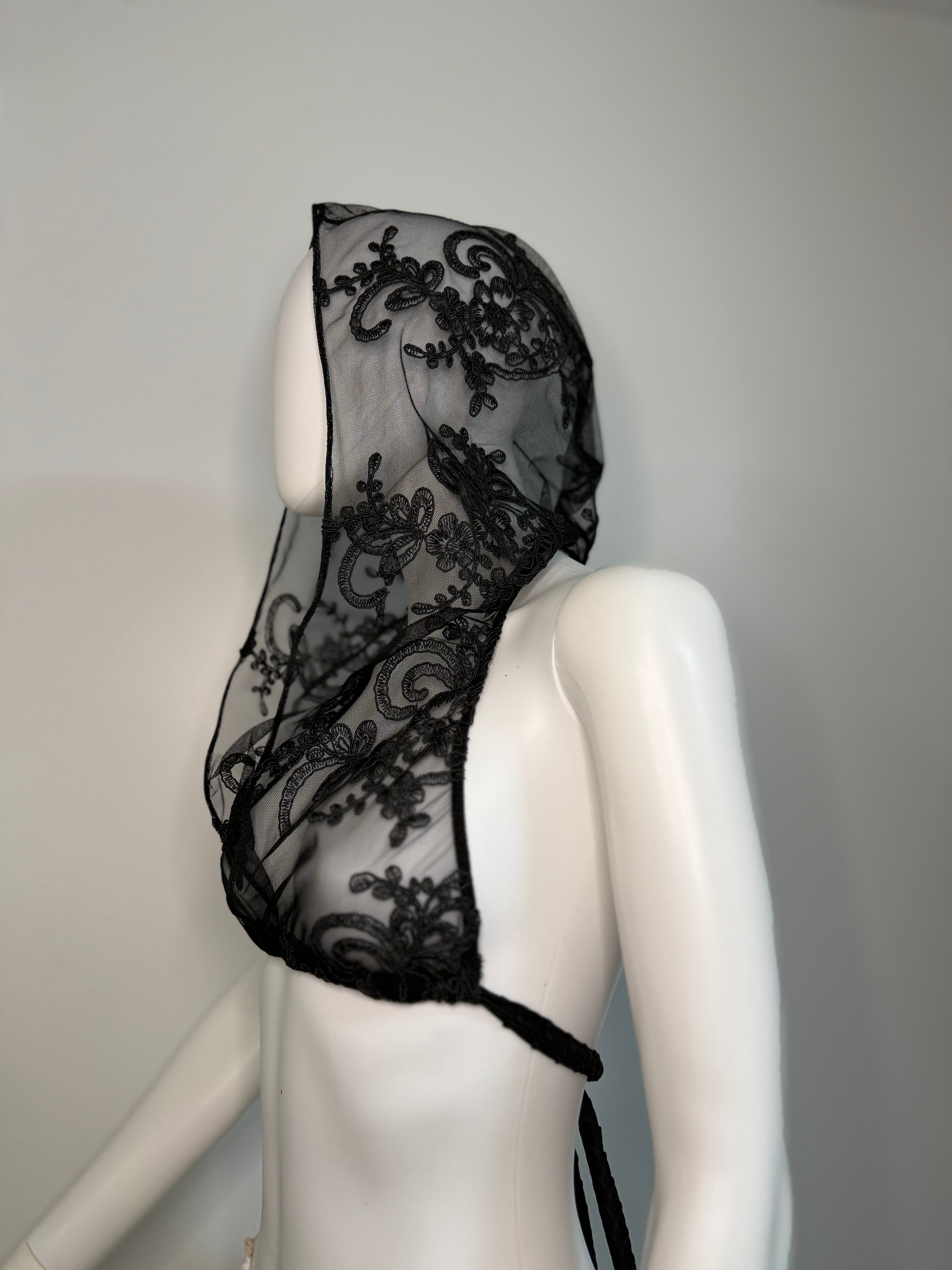 Sheer Lace Hoodie Top – Handmade Transparent Mesh Open Back Top