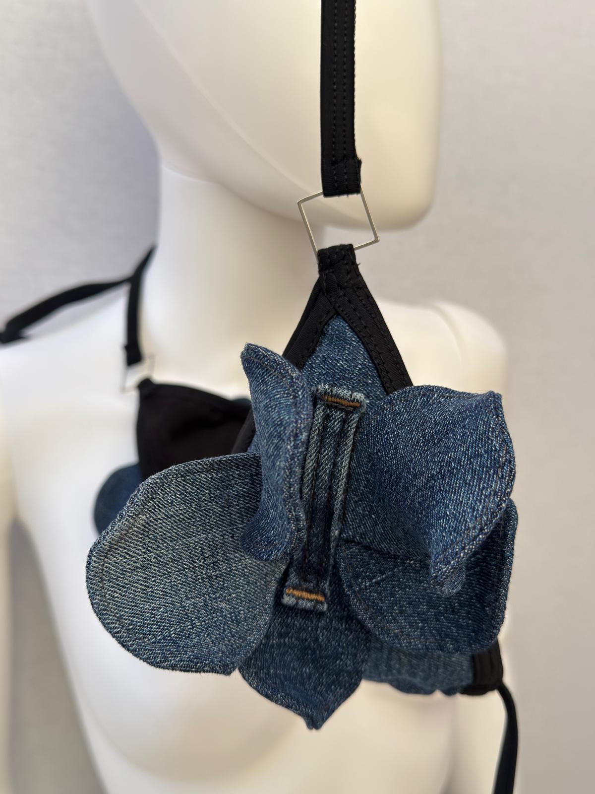 Handmade Recycled Denim mini  Top – Eco-Friendly Petal Bralette