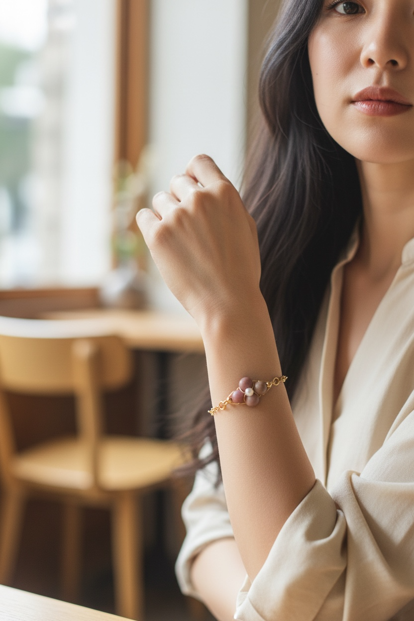 Natural Rhodonite Bracelet with Freshwater Pearl